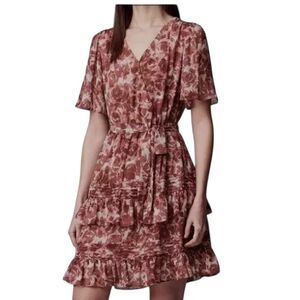 Simply Vera Mauve Floral‎ Tiered Design Dress Size Small